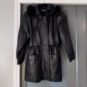 Vintage Leonardo’s Genuine Leather Jacket with Fur Trim Hood
